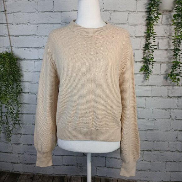 APRICOT TAN DROP SHOULDER SWEATER, LONG SLEEVES, CREW NECK, SIZE SMALL - Picture 1 of 8
